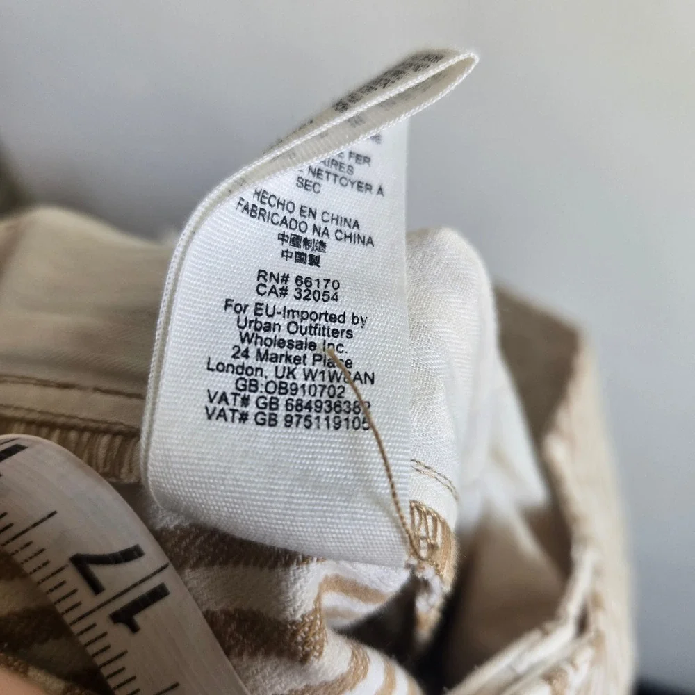 Free People 6 Striped Trousers Women Tan Excellent High Rise Button Fly Skinny